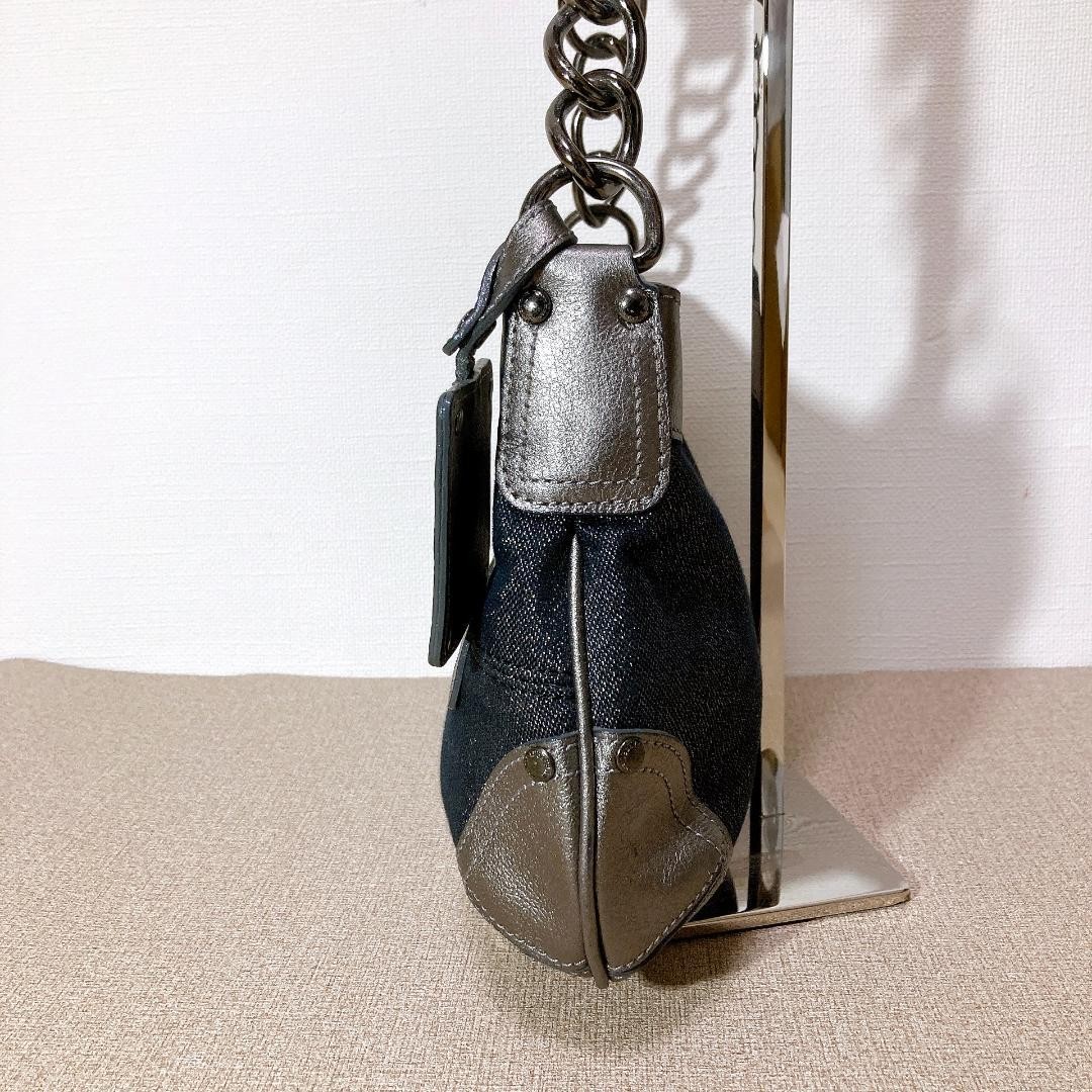 Burberry Blue Label One Shoulder Bag Navy Glitter Canvas Leather Logo Bag New thumbnail 5