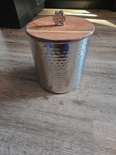 12 Inch Tall Metal Dog Treat Holder Container With Wooden Lid