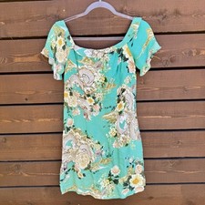 FARM Rio Off Shoulder Ruffle Trim Dragon Floral Asian Inspired Mini Dress Sz L