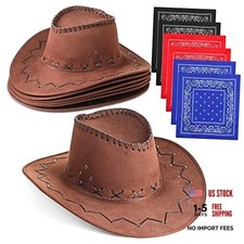 12 Pcs Cowboy Hat Bandana Set Western Costume Accessories Deep Coffee Color
