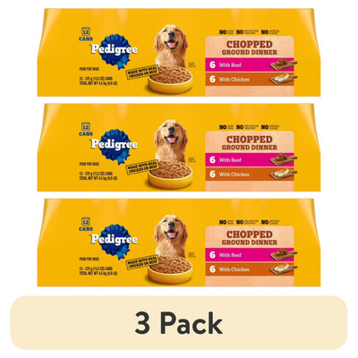 (3 pack) Pedigree Chopped Ground Dinner Chicken & Beef Wet Dog Food, 13.2 oz x12