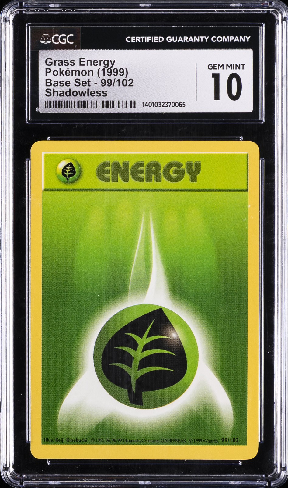 1999 POKEMON BASE SET - SHADOWLESS #99/102 GRASS ENERGY CGC 10 GEM MINT