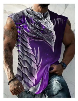 Purple Mythical Fantasy Dragon Men's Tank Top Shirt in Medium Size