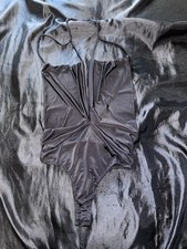 Black Plunging Halter Bodysuit   Size Small