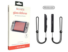 ZAGG Glass Screen Protector 2 Joy Con Straps for Nintendo Switch Bundle