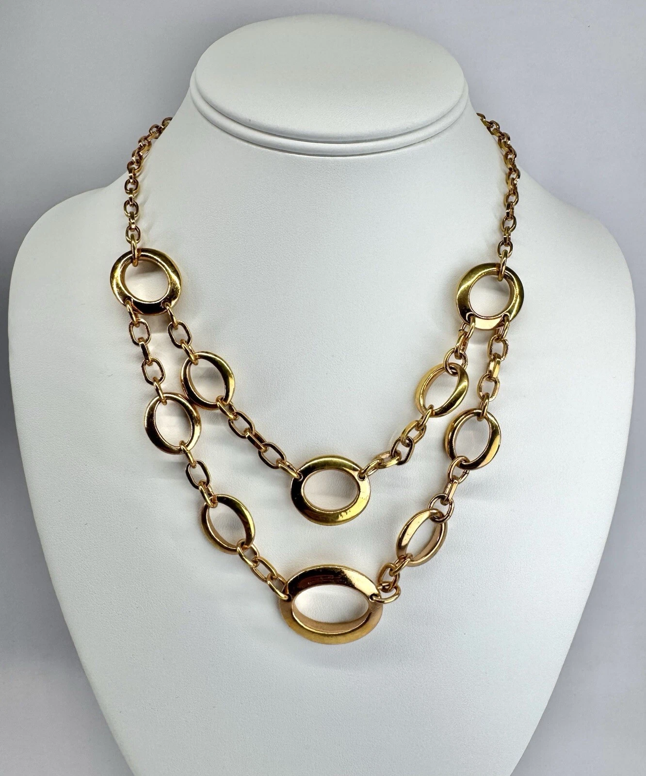 SWAROVSKI Double Strand Gold Tone Chain Link Vintage Necklace Jewelry N18