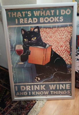 Black Cat Lady Print Cat Lovers Poster, I Read Book Drink Wine And I Know Things