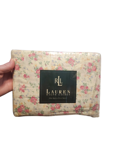 Ralph Lauren neu Queen nur flaches Bettlaken Shelter Island gelb 200 Fäden Baumwolle