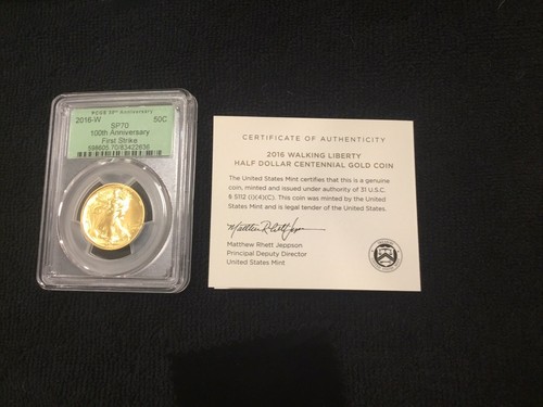 2016-W 1/2 oz Gold Walking Liberty 100th Anniversary PCGS SP70 FS With OGP & COI - Picture 5 of 9