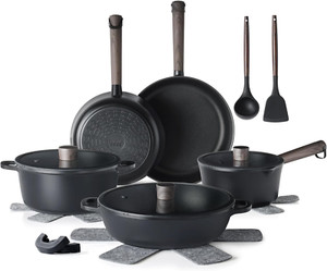 15-Piece Nonstick Cookware Set, Dishwasher Safe, Induction Compatible, Black
