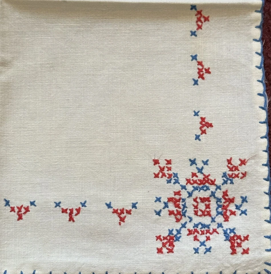 2 Pañuelos De Colección Bordados Arte Popular Estilo Escandinavo Mezcla de Lino 10" Foto 2 de 4