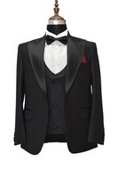 Herren Schwarz Anzug Groomsmen 3 StüCk Smoking Hochzeit Dinner (Mantel + Weste +