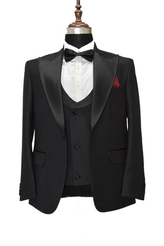 Uomo Nero Abito Testimoni Dello Sposo 3 Pezzi Smoking Matrimonio Cena ( +  Gilet | eBay