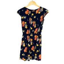 ASOS Mini Sun Dress Womens Size 2 Navy Floral Cap Sleeve Pleated Zip Short