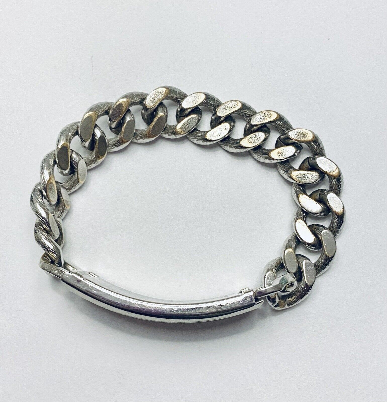 Vintage JB Champion Rhodium Plated Link Chain Mens ID Bracelet