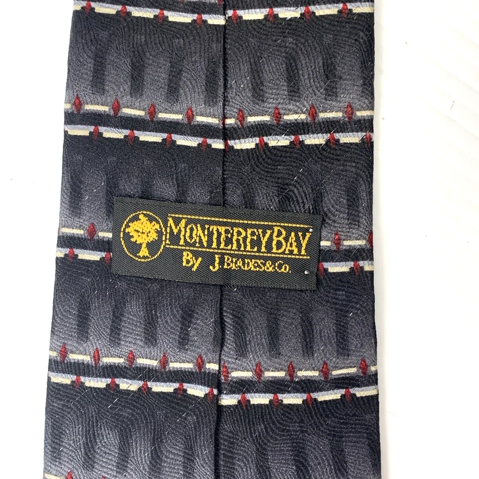 Corbata de seda Monterey Bay para hombre talla 3 7/8 x64 negra gris roja foulard corbata hojas J. Foto 4 de 4