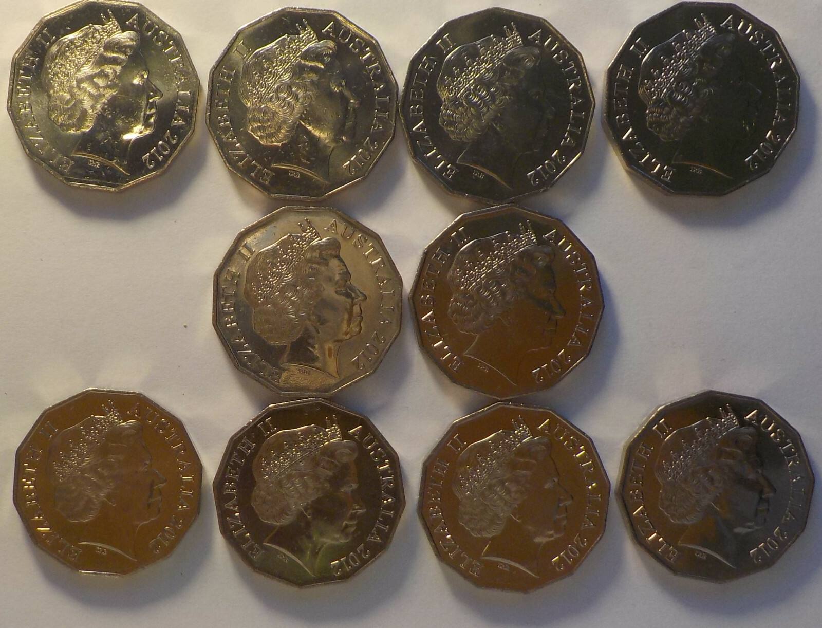 10 x 2012 50c CofA.Roo Cud Error.Uncirculated 50 cent coins(LotE621p ...