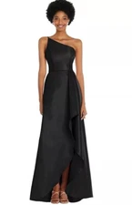 Alfred Sung Black One Shoulder Satin Gown $252 D831 New Plus Size 18