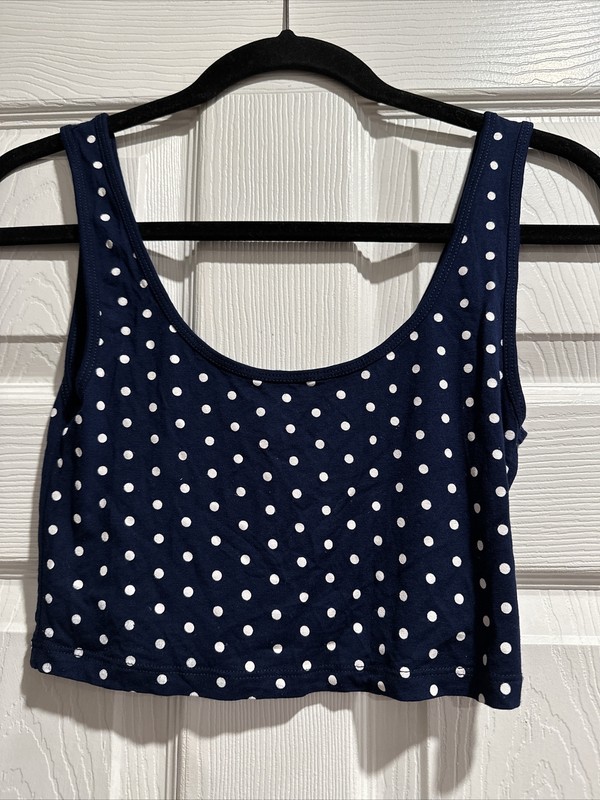 STRADIVARIUS Women's Navy/White Polka Dot Cropped Tank - Size M