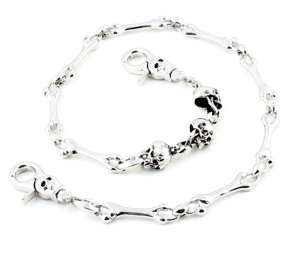 Heavy Skull Bone Trucker Biker Key Wallet Chain - 26.5 Inch Silver, Handmade, Unisex