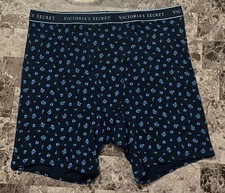 VICTORIA'S SECRET BLUE FLORAL THICK LOGO WAISTBAND BOY BRIEF BOXER SHORT PANTIES