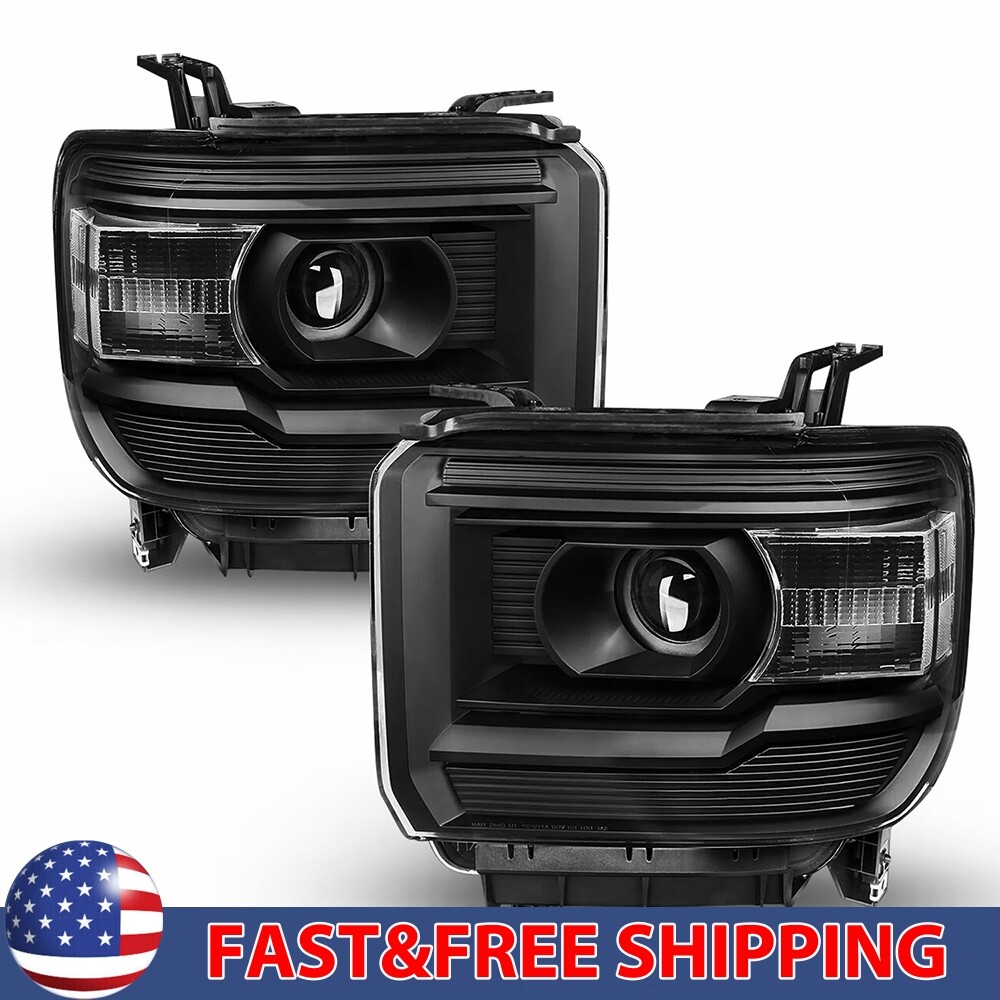 Headlight Set FOR 2014-2018 GMC Sierra 1500 2015-2019 Sierra 2500 HD 3500 HD L+R