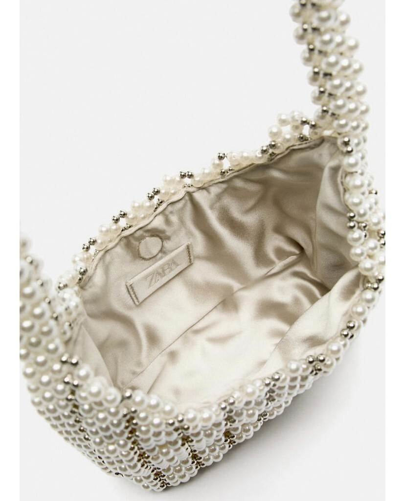 ZARA Pearl Beaded Jewel Shoulder Bag Bucket Handbag Tote