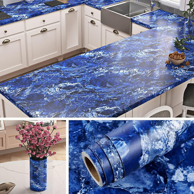 Royal Blue Marble Contact Paper Peel 15.8x78.8 Inch, marble