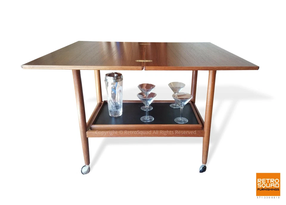 Carro de bar para servir teca expandible de Grete Jalk Table danesa moderna mediados de siglo Foto 3 de 4