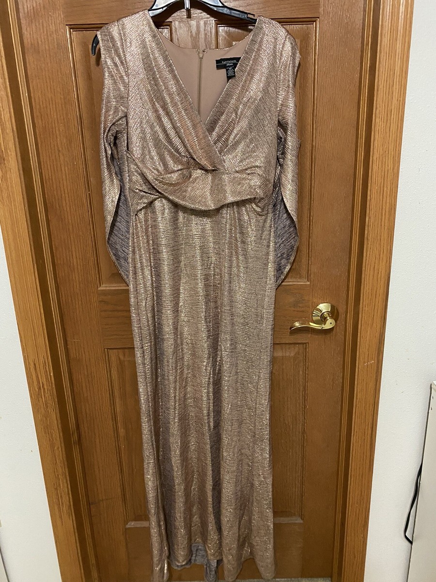 R&M Richards Gold Cape Back Dress Size 10P