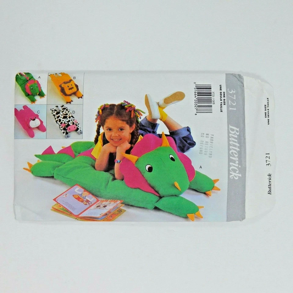 Butterick 3721 Craft Animal Pillow Cover Sewing Pattern Dinosaur Lion Cow Bear - Image 3 of 4