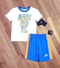 NEW Nike Little Boy Cotton Tee Short Set, Blue/Orange sz 4, 6
