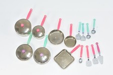 19 Pc Lot Vintage OSFT 1996 Mini Metal Barbie Cookware Pots Pans Utensils