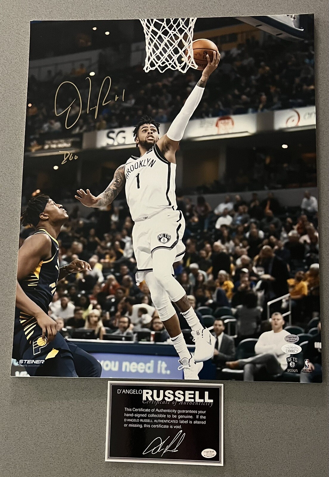 D'Angelo Russell Brooklyn Nets "#1" "DLo" 16x20 Steiner NBA Auto Photo (JSA COA) 