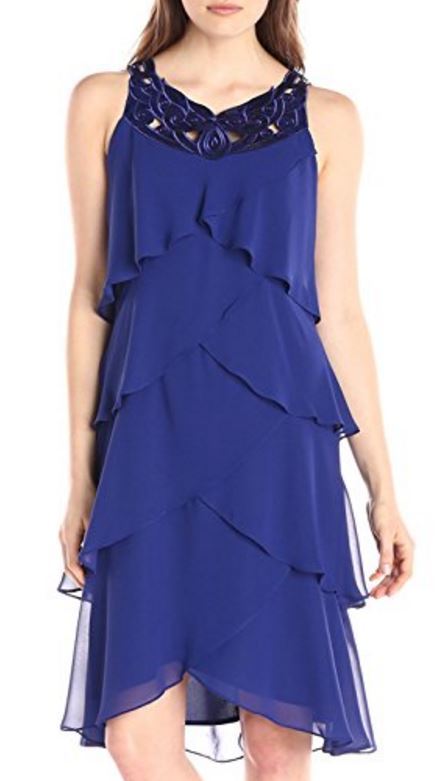 tiered chiffon shift dress SL Fashions Tiered Chiffon Dress - Iris