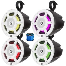 4x 8" 500W Max White Marine RGB LED Speakers, Speaker Enclosures, Speaker Wire