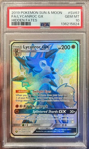 2019 Pokemon Sun & Moon Hidden Fates FA Lycanroc GX Shiny Vault SV67 PSA 10 Gem