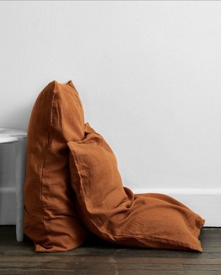 Bed Threads 100% French Linen Pillowcases(Set of 2) Rust Color Standard Size