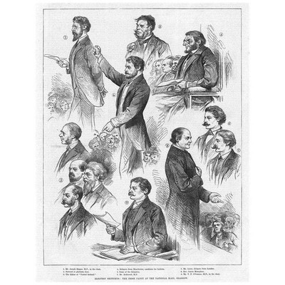 GLASGOW The Irish Party Election Campaign at National Hall - Antique Print 1885