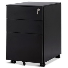 3 Drawer Office Room Filing Organize Cabinet Pedestal under Desk Lockable Black