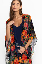 $248 JOHNNY WAS CATALINA BURNOUT VELVET SHAWL Beaded Hem ONE SIZE O/S Floral NWT