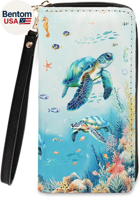 Sea Turtle Wallets for Women - Slim PU Leather Womens Wallet with Cash Zipper Co