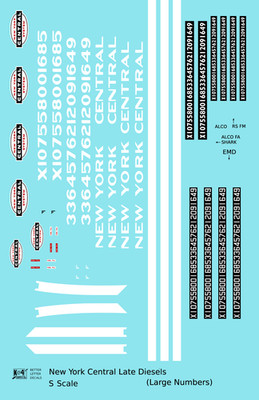 K4 S Scale Decals New York Central Cigar Band Diesel White Big Numbers