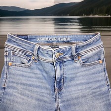 Womens Blue Jeans Size 0 American Eagle Slim Bootcut Stretch Light Wash 0194