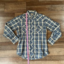 Wrangler Western Pearl Snap Shirt Mens Size M Blue Orange Plaid Long Sleeve 1894