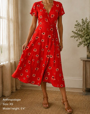 FAITHFULL THE BRAND x Anthropologie Women's XS Red Floral Linen Wrap Midi Dress