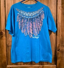 Vintage Miller 1992 Las Vegas Mens Size L Blue Stretch Feather Graphic T-Shirt