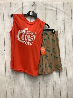 Wonder Nation Boys ''Stay Cool'' Orange Graphic Tank Top & Shorts Set, XXL (18)