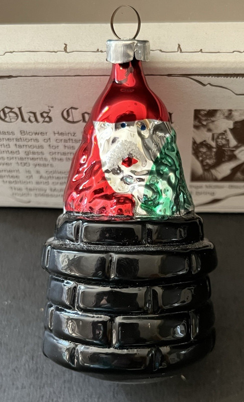 AWESOME Vtg. 1984 German Xmas Ornament SANTA CHIMNEY Glass Box &certificate MINT