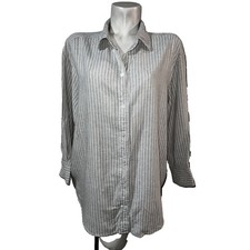 Rafaella Womens Natural Striped Button Down Shirt Long Sleeve Linen Size 1X NEW